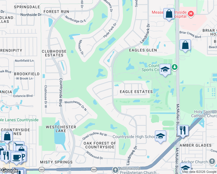 map of restaurants, bars, coffee shops, grocery stores, and more near 2850 Landover Drive in Clearwater