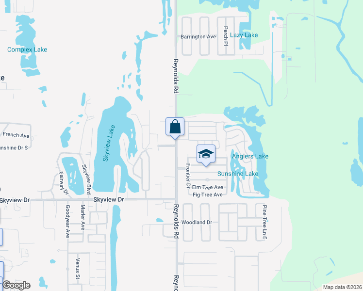 map of restaurants, bars, coffee shops, grocery stores, and more near 1036 Reynolds Road in Lakeland