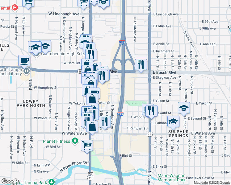 map of restaurants, bars, coffee shops, grocery stores, and more near 303 Wellington Court in Tampa