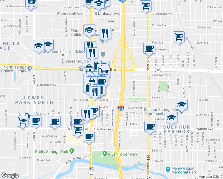 map of restaurants, bars, coffee shops, grocery stores, and more near 303 Wellington Court in Tampa