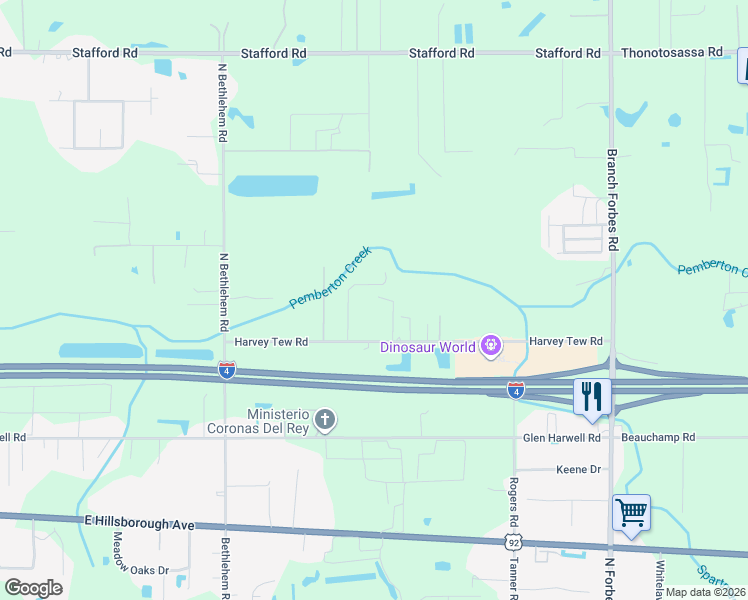 map of restaurants, bars, coffee shops, grocery stores, and more near 5712 Harvey Tew Road in Plant City