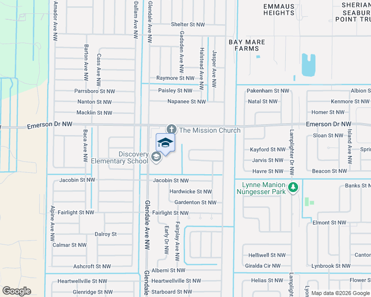 map of restaurants, bars, coffee shops, grocery stores, and more near 1445 Kaslo Circle Northwest in Palm Bay