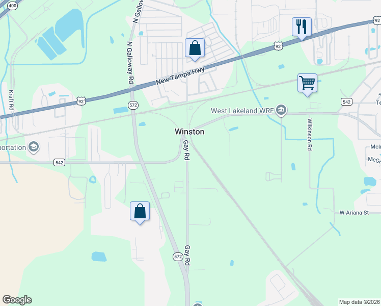 map of restaurants, bars, coffee shops, grocery stores, and more near 1018 Gay Road in Lakeland