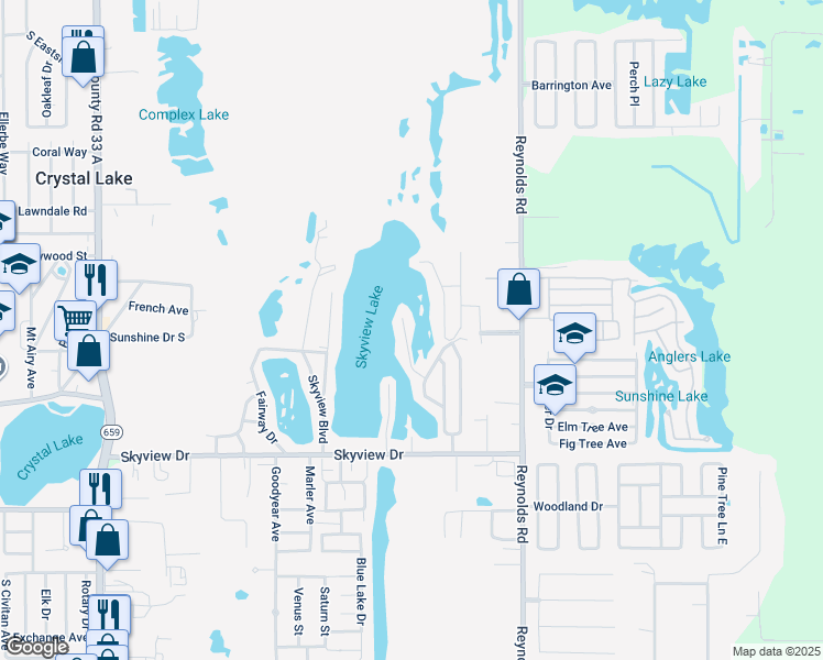 map of restaurants, bars, coffee shops, grocery stores, and more near 1030 Waterview Point in Lakeland