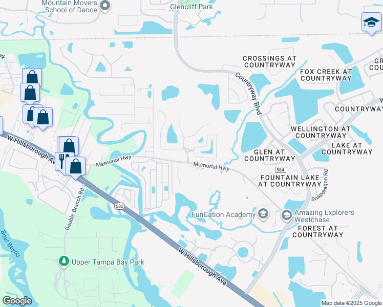 map of restaurants, bars, coffee shops, grocery stores, and more near 12496 Country White Circle in Tampa