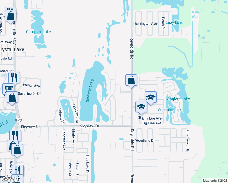 map of restaurants, bars, coffee shops, grocery stores, and more near 1055 Buccaneer Drive in Lakeland