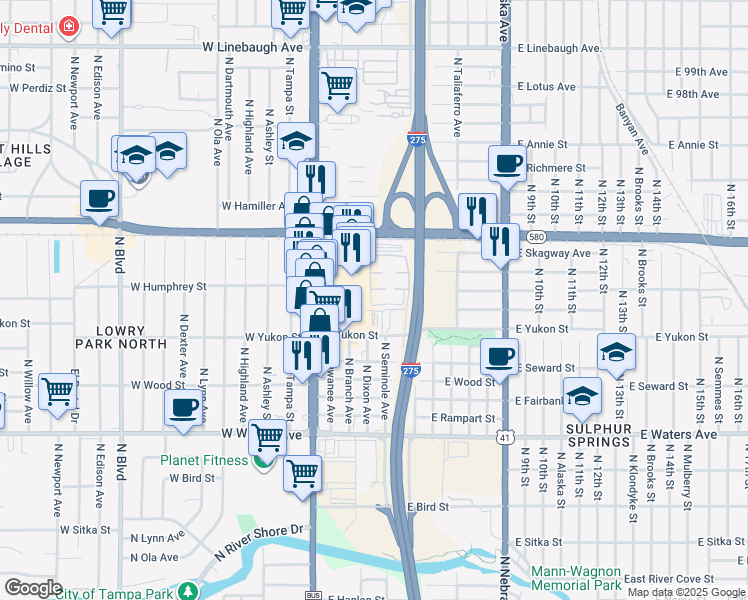 map of restaurants, bars, coffee shops, grocery stores, and more near 303 Wellington Court in Tampa