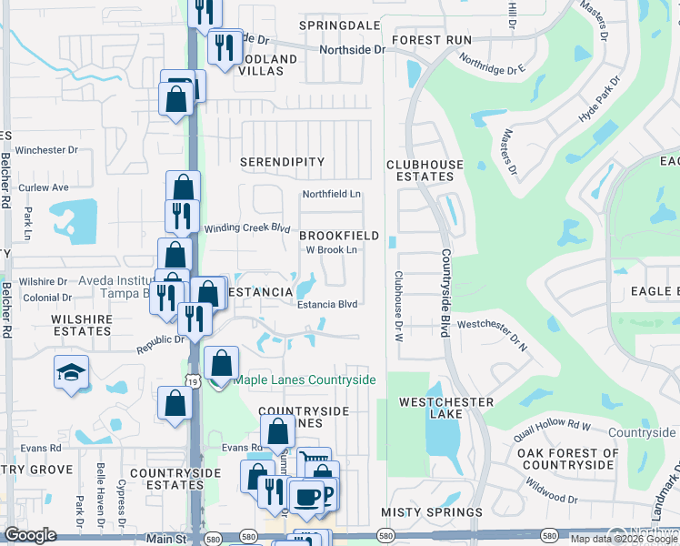 map of restaurants, bars, coffee shops, grocery stores, and more near 3001 Covewood Place in Clearwater