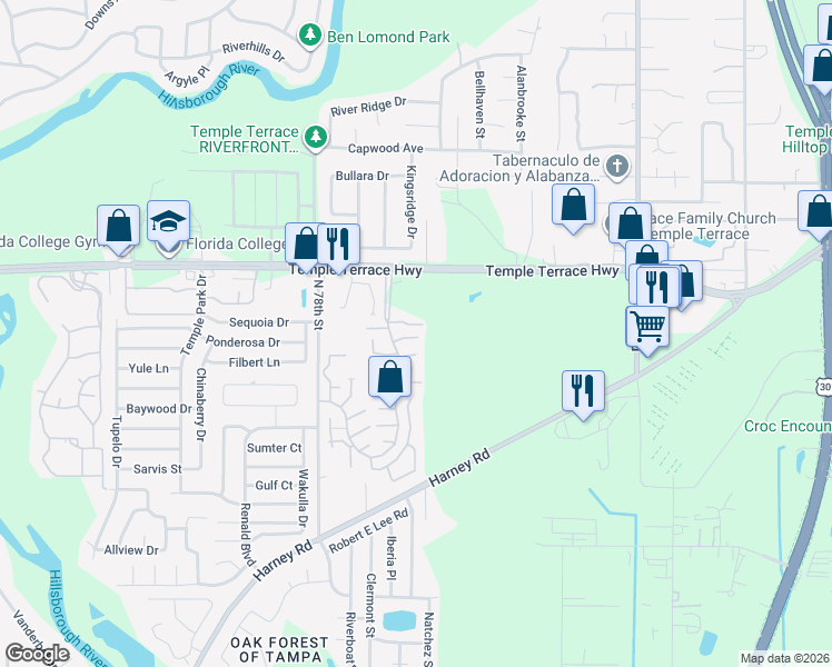 map of restaurants, bars, coffee shops, grocery stores, and more near 8024 Hibiscus Drive in Tampa