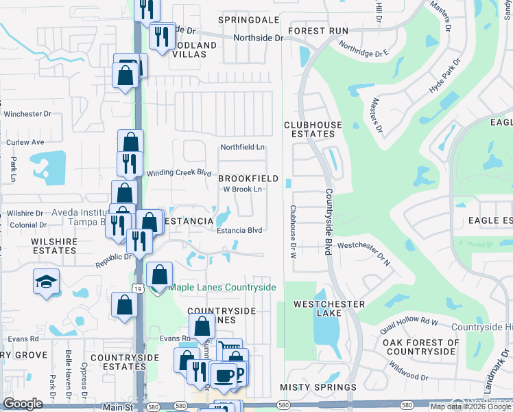 map of restaurants, bars, coffee shops, grocery stores, and more near 2997 Covewood Place in Clearwater