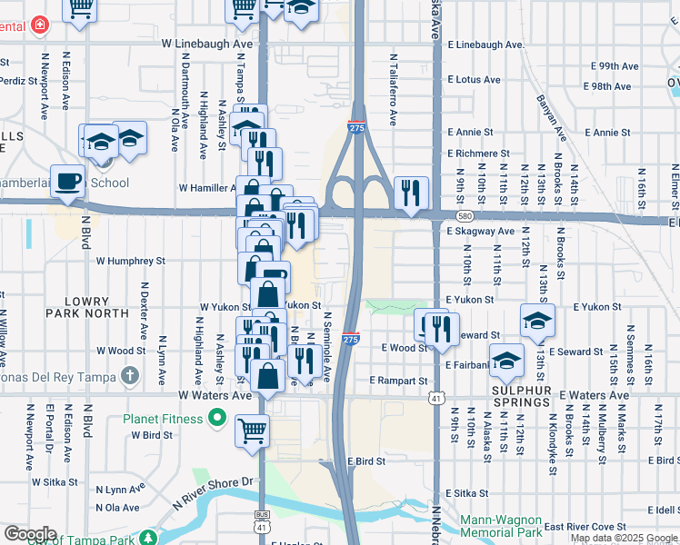 map of restaurants, bars, coffee shops, grocery stores, and more near 303 Wellington Court in Tampa