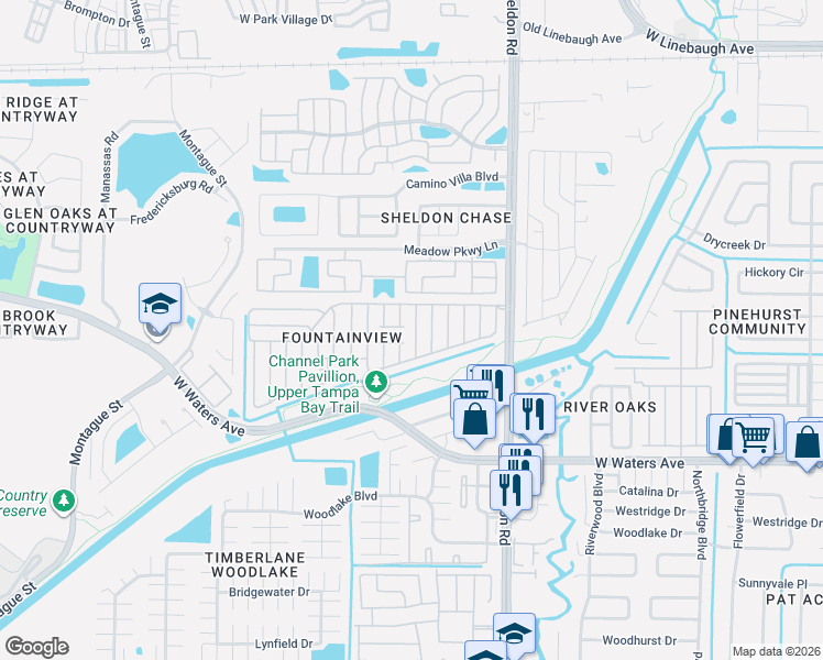 map of restaurants, bars, coffee shops, grocery stores, and more near 9012 Grosse Pointe Circle in Tampa