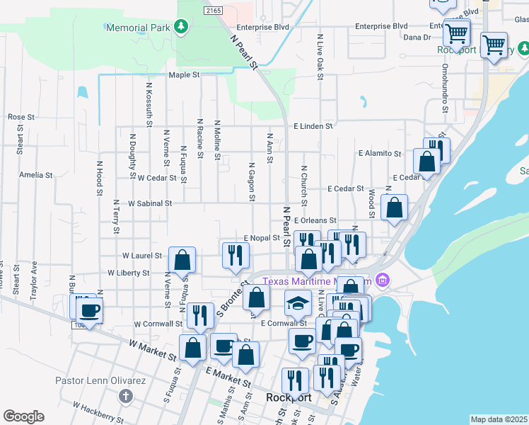 map of restaurants, bars, coffee shops, grocery stores, and more near 811 North Ann Street in Rockport