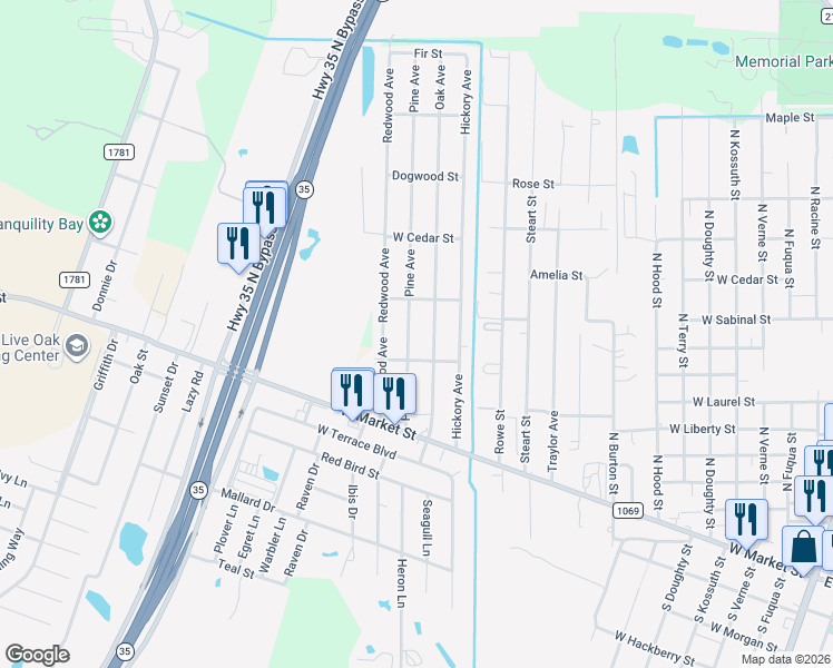 map of restaurants, bars, coffee shops, grocery stores, and more near 731 Pine Avenue in Rockport