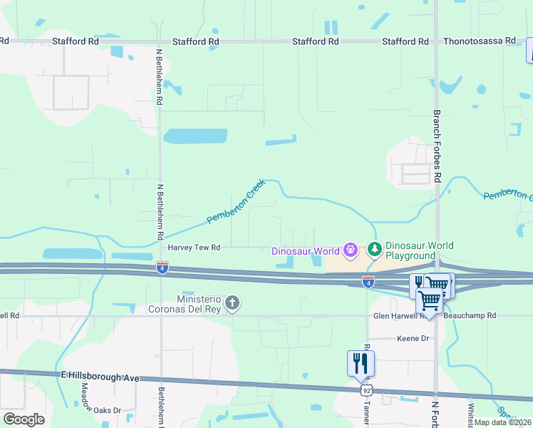 map of restaurants, bars, coffee shops, grocery stores, and more near 5712 Harvey Tew Road in Plant City