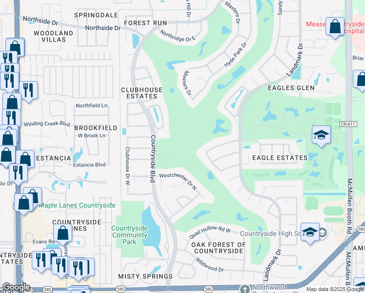 map of restaurants, bars, coffee shops, grocery stores, and more near 3001 Countryside Boulevard in Clearwater