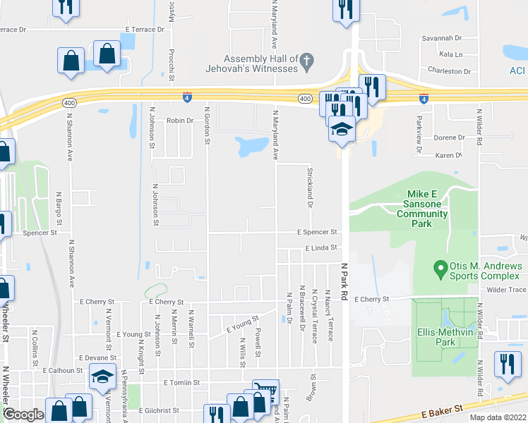 map of restaurants, bars, coffee shops, grocery stores, and more near 1707 North Maryland Avenue in Plant City