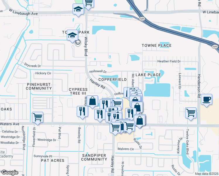 map of restaurants, bars, coffee shops, grocery stores, and more near 8712 Osage Drive in Tampa