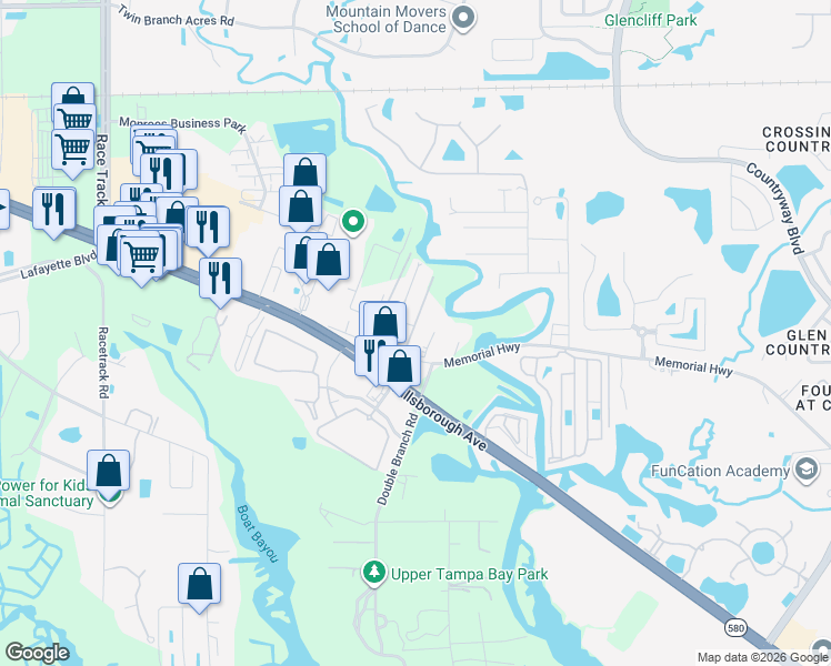 map of restaurants, bars, coffee shops, grocery stores, and more near 13025 Memorial Highway in Tampa