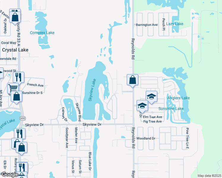map of restaurants, bars, coffee shops, grocery stores, and more near 1047 Captiva Point in Lakeland