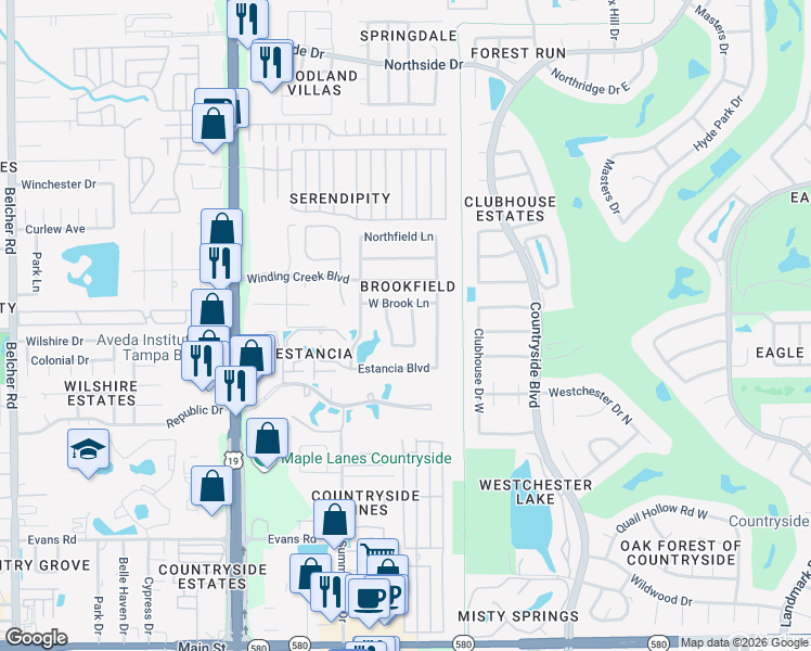 map of restaurants, bars, coffee shops, grocery stores, and more near 3002 Covewood Place in Clearwater