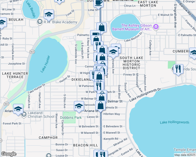 map of restaurants, bars, coffee shops, grocery stores, and more near in Lakeland
