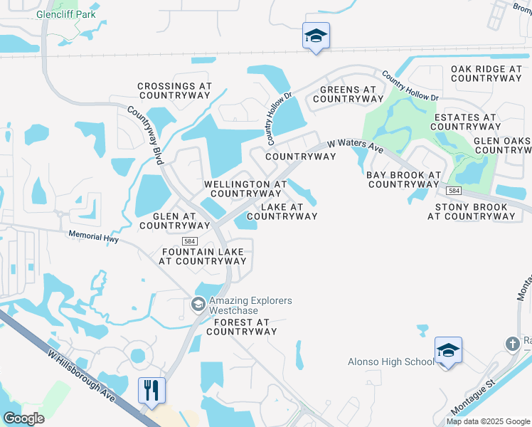 map of restaurants, bars, coffee shops, grocery stores, and more near 11801 Spanish Lake Drive in Tampa