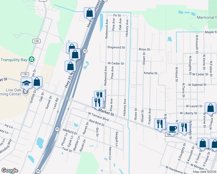 map of restaurants, bars, coffee shops, grocery stores, and more near 731 Pine Avenue in Rockport