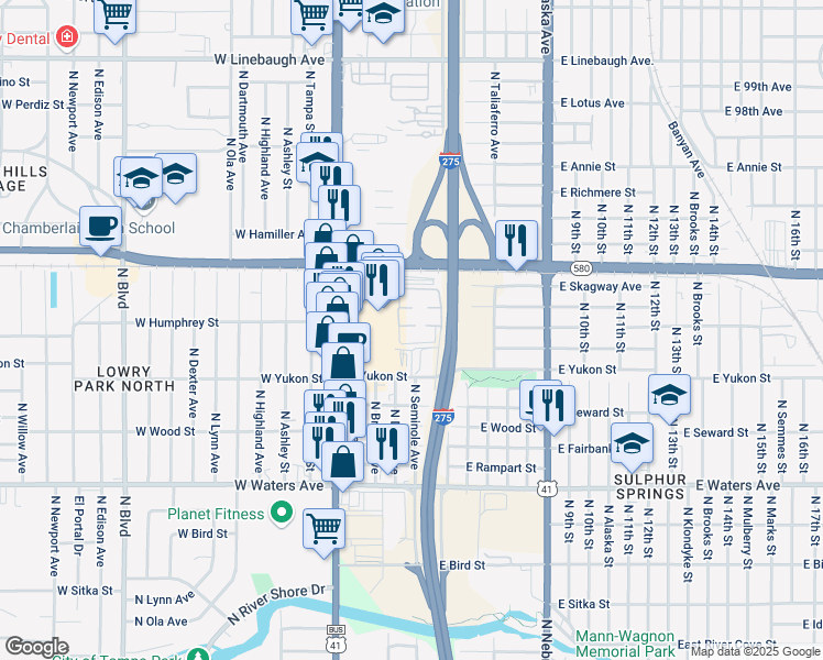map of restaurants, bars, coffee shops, grocery stores, and more near 303 Wellington Court in Tampa