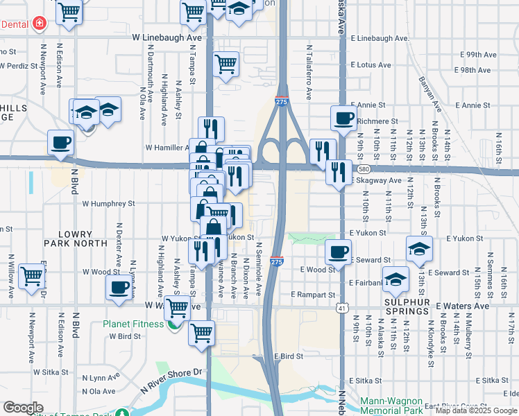 map of restaurants, bars, coffee shops, grocery stores, and more near 303 Wellington Court in Tampa
