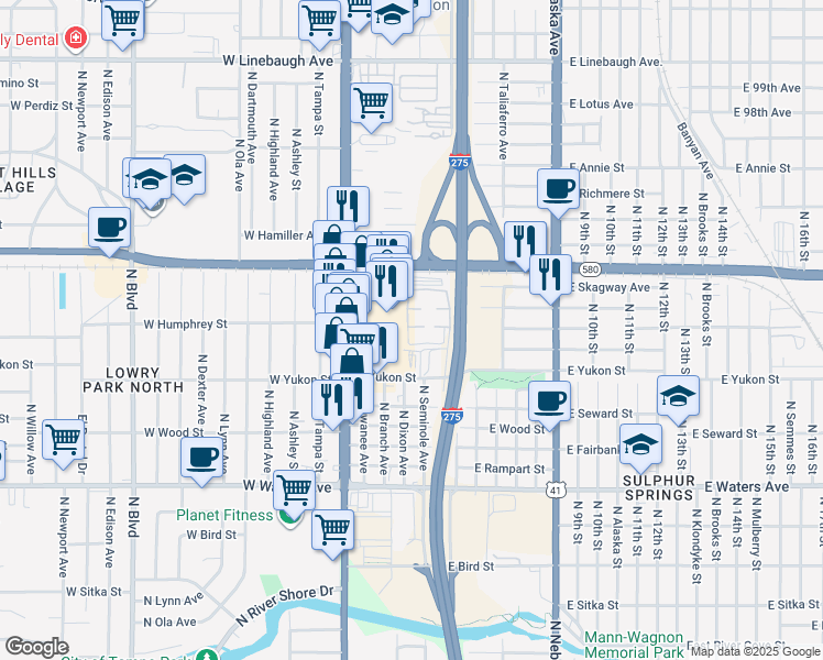 map of restaurants, bars, coffee shops, grocery stores, and more near 303 Wellington Court in Tampa