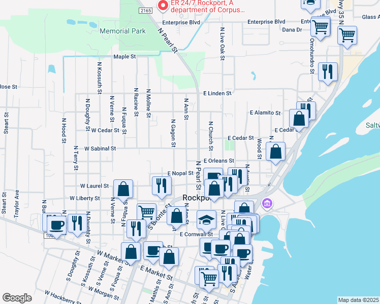 map of restaurants, bars, coffee shops, grocery stores, and more near 811 North Ann Street in Rockport