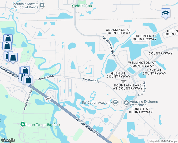 map of restaurants, bars, coffee shops, grocery stores, and more near 12231 Country White Circle in Tampa