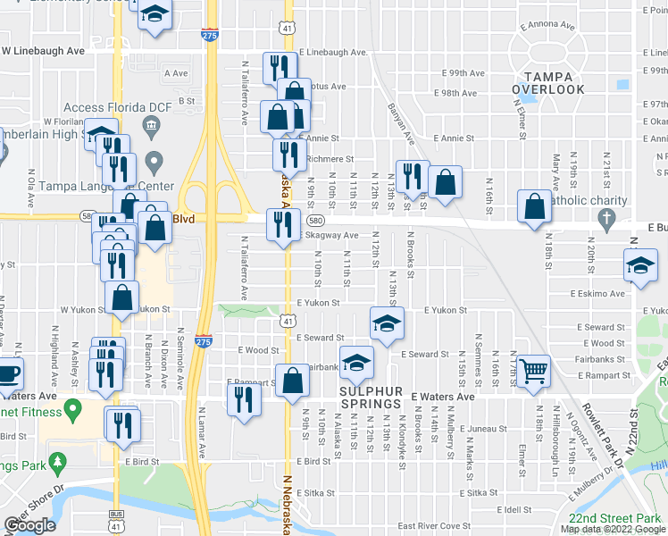 map of restaurants, bars, coffee shops, grocery stores, and more near 1000 East Eskimo Avenue in Tampa