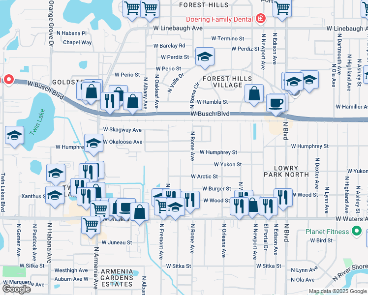 map of restaurants, bars, coffee shops, grocery stores, and more near 1702 West Humphrey Street in Tampa