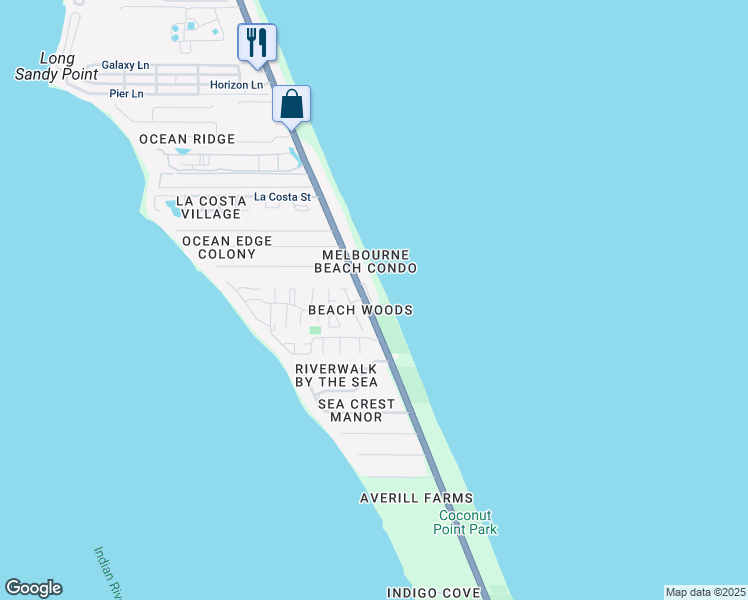 map of restaurants, bars, coffee shops, grocery stores, and more near 3221 Florida A1A in Melbourne Beach