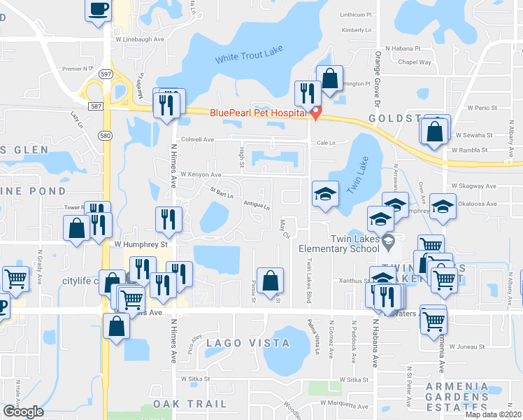 map of restaurants, bars, coffee shops, grocery stores, and more near 8662 Molokai Court in Tampa