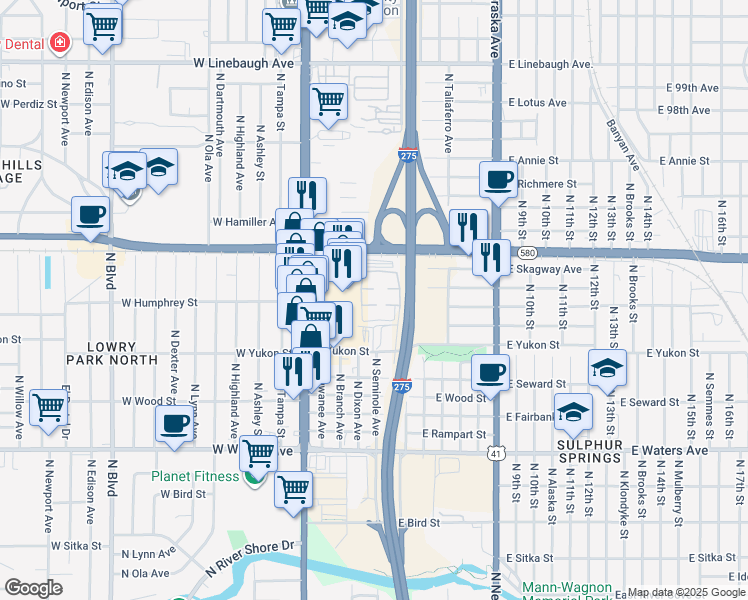 map of restaurants, bars, coffee shops, grocery stores, and more near 303 Wellington Court in Tampa