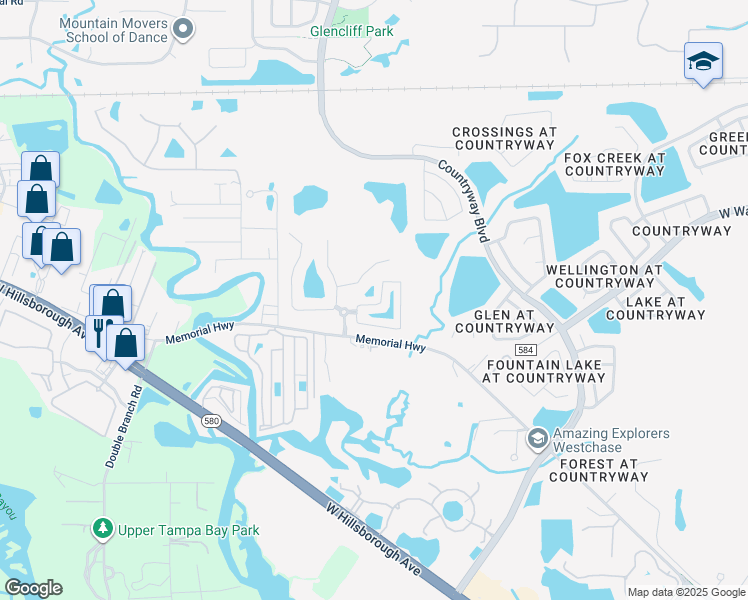 map of restaurants, bars, coffee shops, grocery stores, and more near 12224 Country White Circle in Tampa