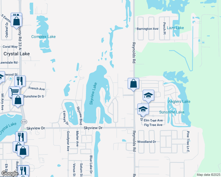 map of restaurants, bars, coffee shops, grocery stores, and more near 1030 Waterview Point in Lakeland