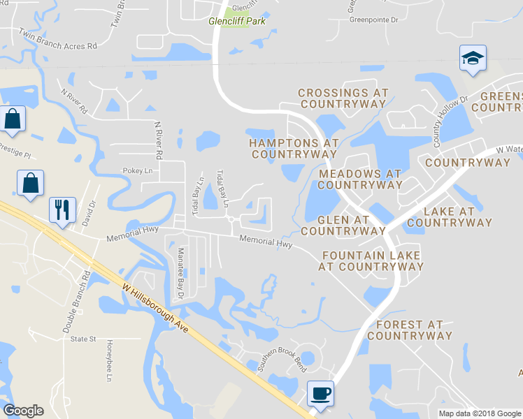 map of restaurants, bars, coffee shops, grocery stores, and more near 12245 Country White Circle in Tampa