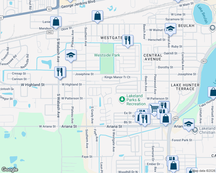 map of restaurants, bars, coffee shops, grocery stores, and more near 1665 Poppy Circle in Lakeland