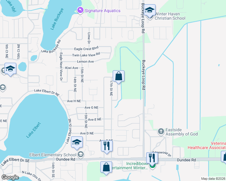 map of restaurants, bars, coffee shops, grocery stores, and more near 752 16th Street Northeast in Winter Haven