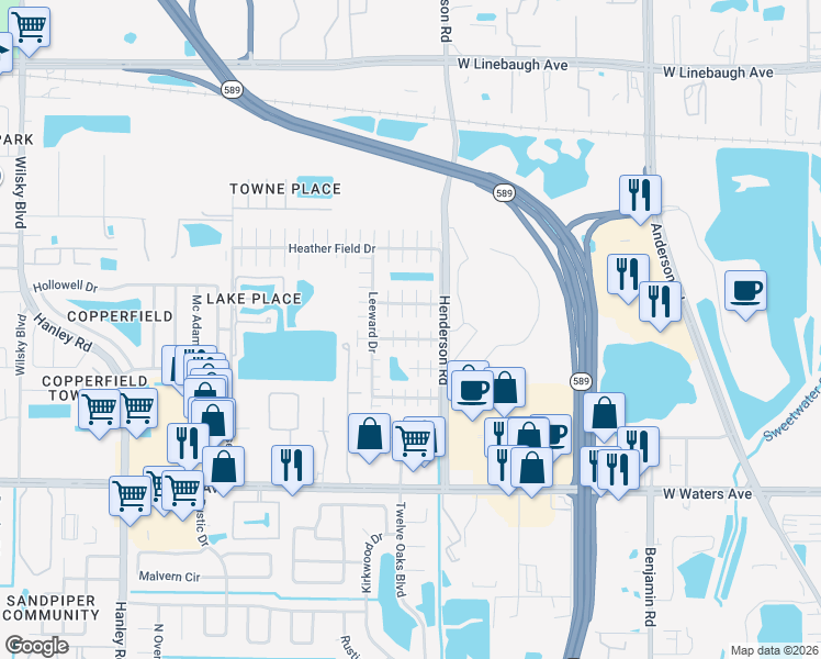 map of restaurants, bars, coffee shops, grocery stores, and more near 8709 Marlin Court in Tampa