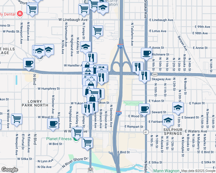 map of restaurants, bars, coffee shops, grocery stores, and more near 303 Wellington Court in Tampa