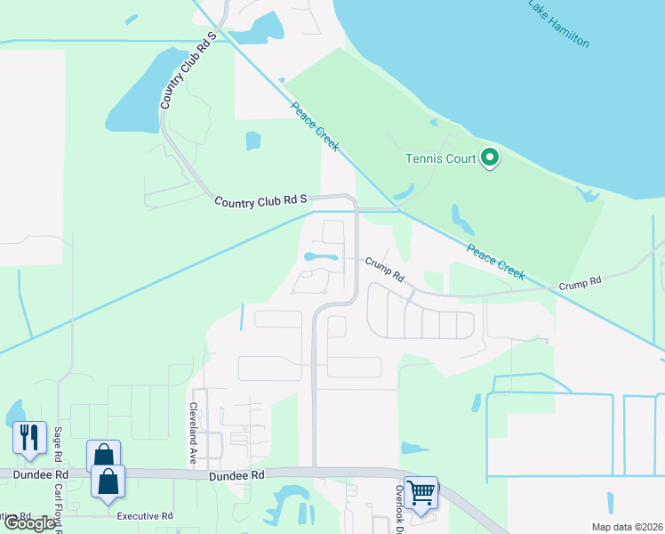 map of restaurants, bars, coffee shops, grocery stores, and more near 136 Lake Region Circle in Winter Haven