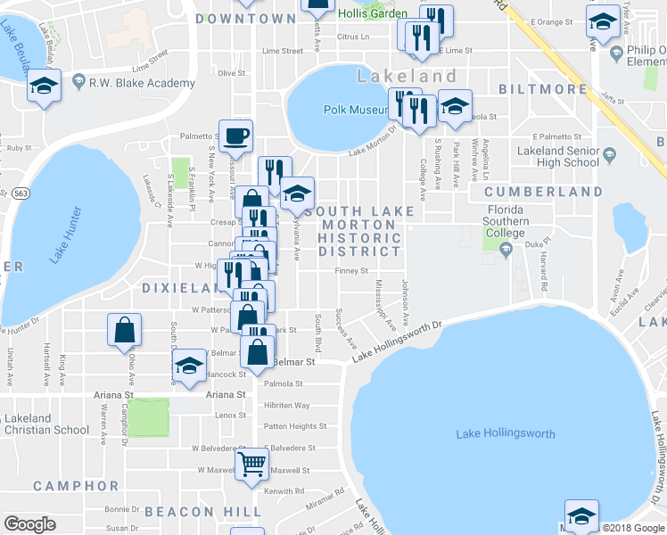 map of restaurants, bars, coffee shops, grocery stores, and more near 953 Success Avenue in Lakeland