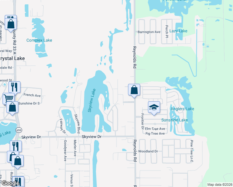 map of restaurants, bars, coffee shops, grocery stores, and more near 3310 Anchor Lane in Lakeland