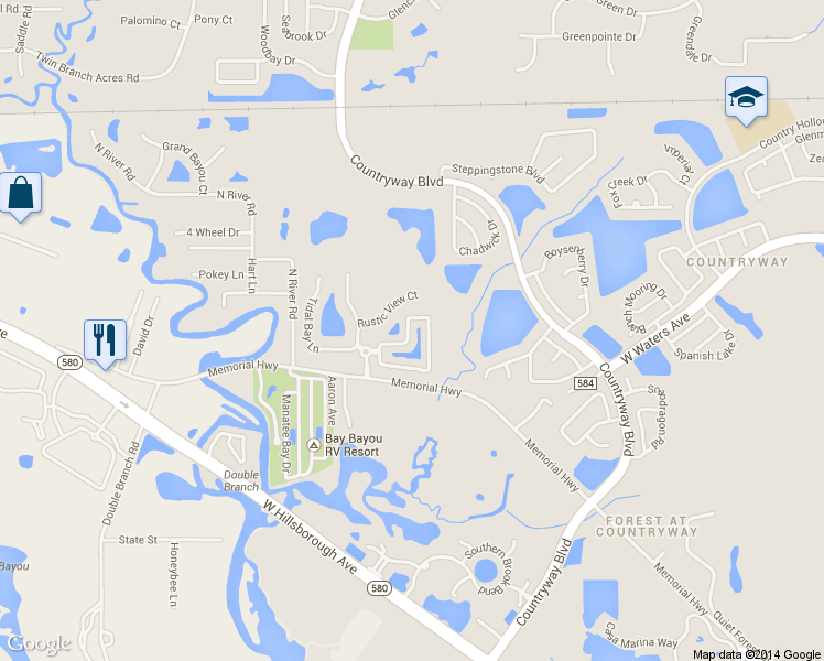 map of restaurants, bars, coffee shops, grocery stores, and more near 12276 Country White Circle in Tampa