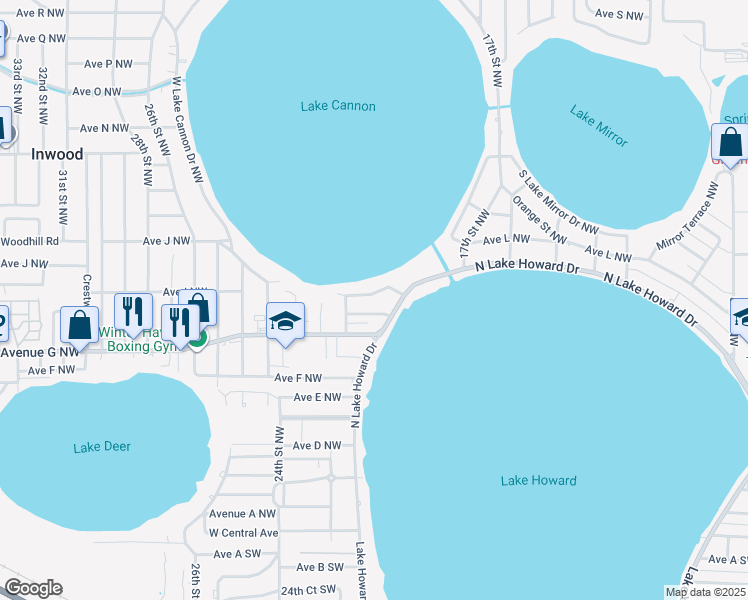 map of restaurants, bars, coffee shops, grocery stores, and more near 2007 Lake Cannon Drive Northwest in Winter Haven